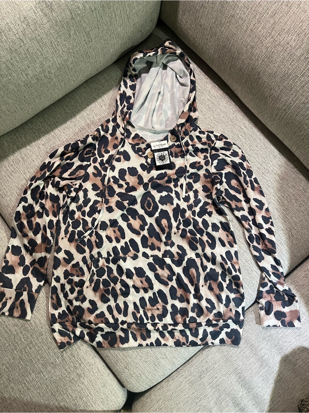 Leopard Print Hooded Pullover Sweatshirt - Women